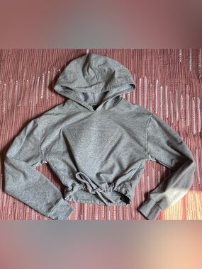 GUESS BRAND. Gray Cropped Drawstring Hoodie